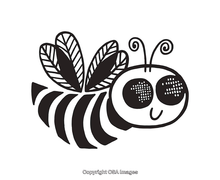 Cute Black and White Line Art Honey Bee Illustration