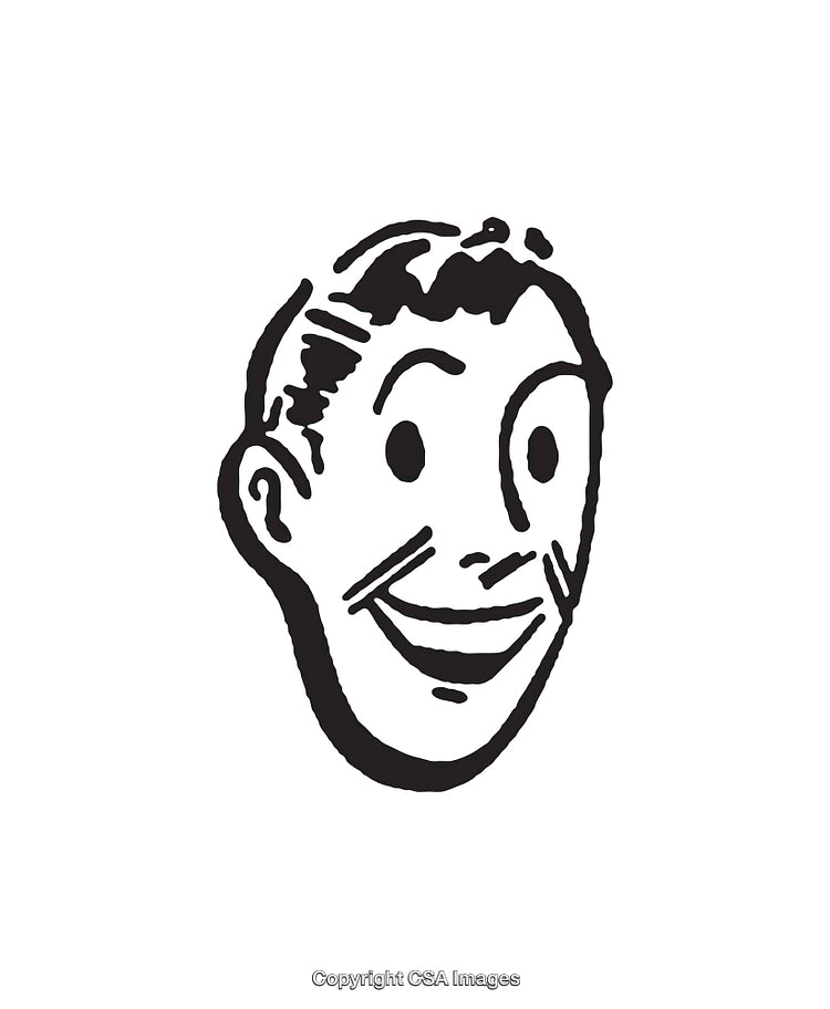 Retro Black and White Cartoon Face Line Art Illustration
