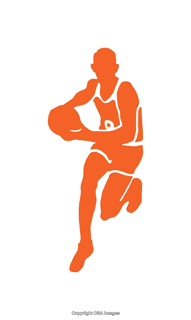 Silhouette of a Basketball Player in Action with Orange Tint