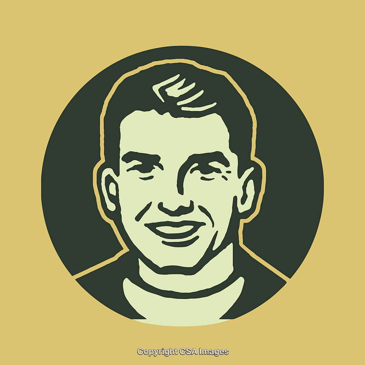 Retro Style Portrait Illustration of a Smiling Man in a Circular Frame