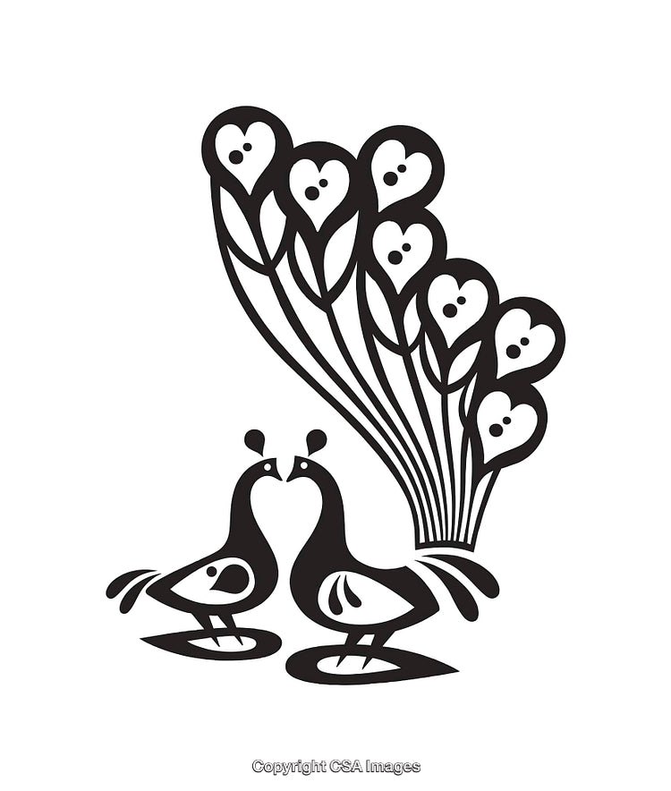 Two Lovey Birds with Floral Heart Tail Illustration