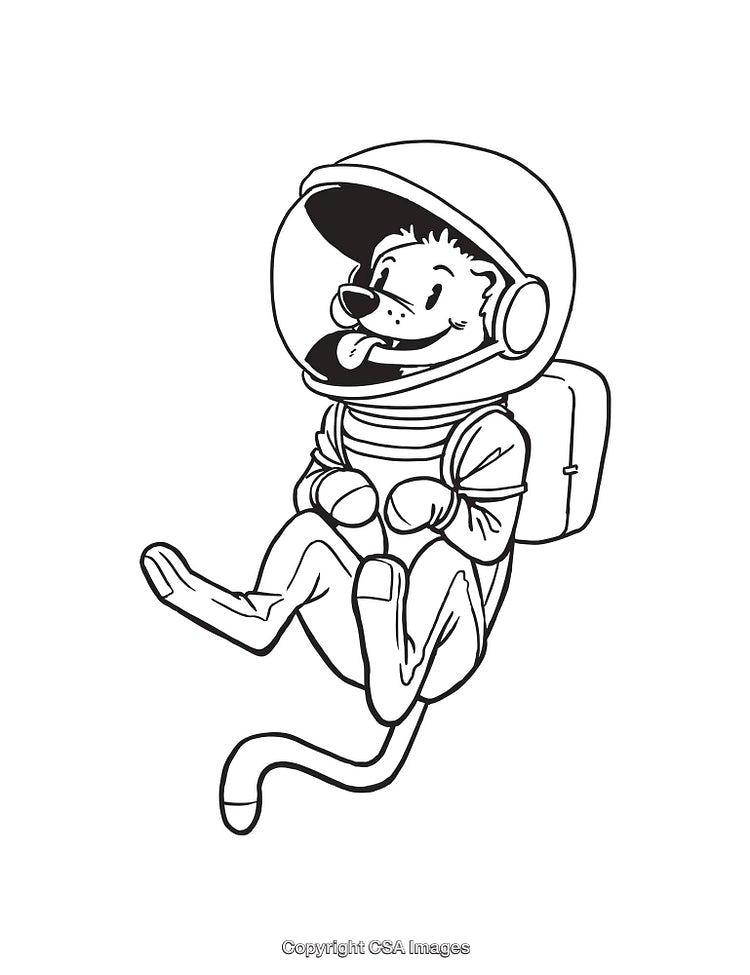 Illustration of a Happy Dog in an Astronaut Suit Floating in Space