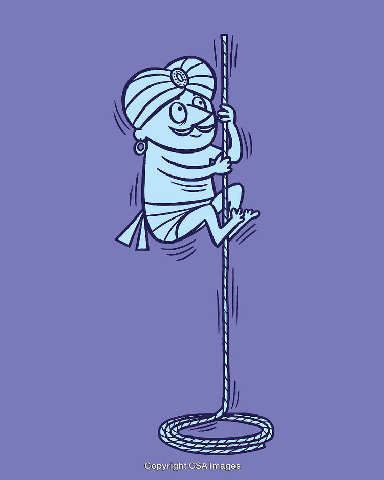 Illustration of a Cartoon Character Performing Rope Climbing Act