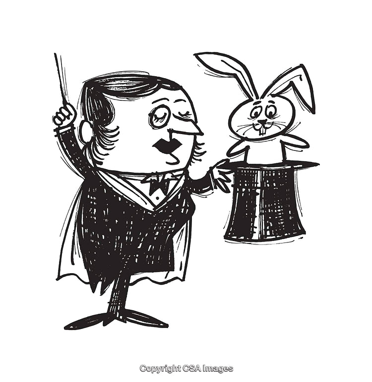Magician Performing Trick With Rabbit Emerging From Hat Illustration
