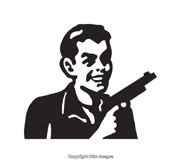 Black and White Illustration of a Person Holding a Handgun