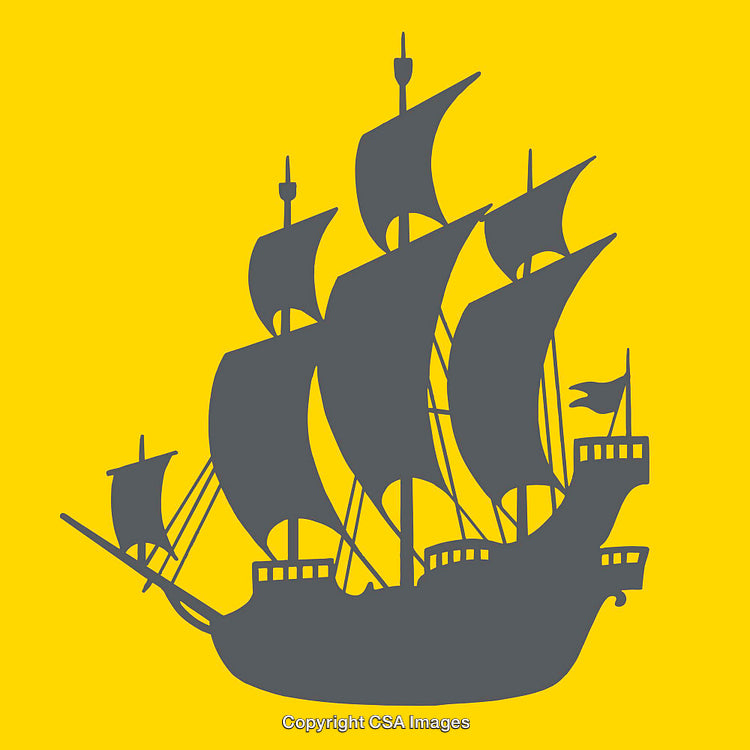 Gray Sailing Ship Illustration on Bright Yellow Background