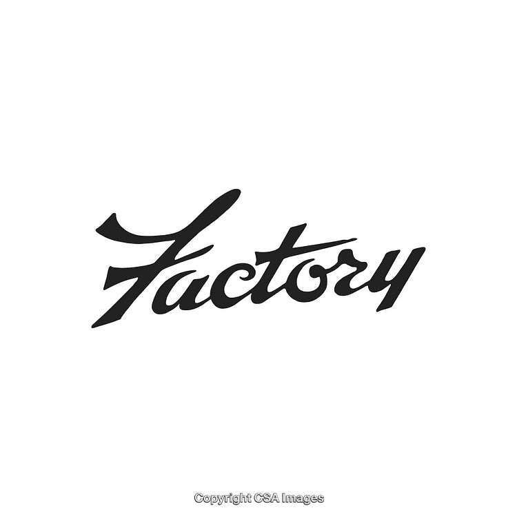 Stylized Black Factory Logo in Elegant Script on White Background