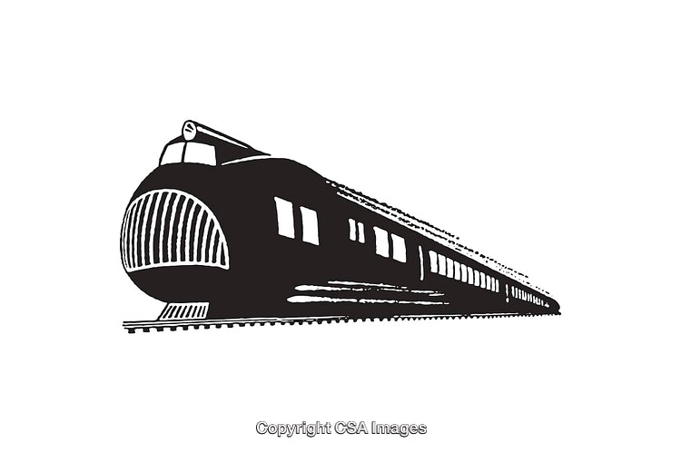Black and White Line Art of a Modern High-Speed Train