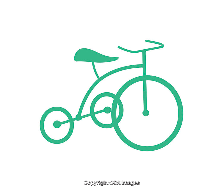 Minimalist Illustration of a Green Children's Tricycle on a White Background