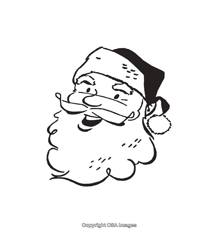 Black and White Line Art of Santa Claus With a Cheerful Expression