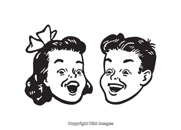 Playful Line Art Illustration of Happy Children in Black and White Style