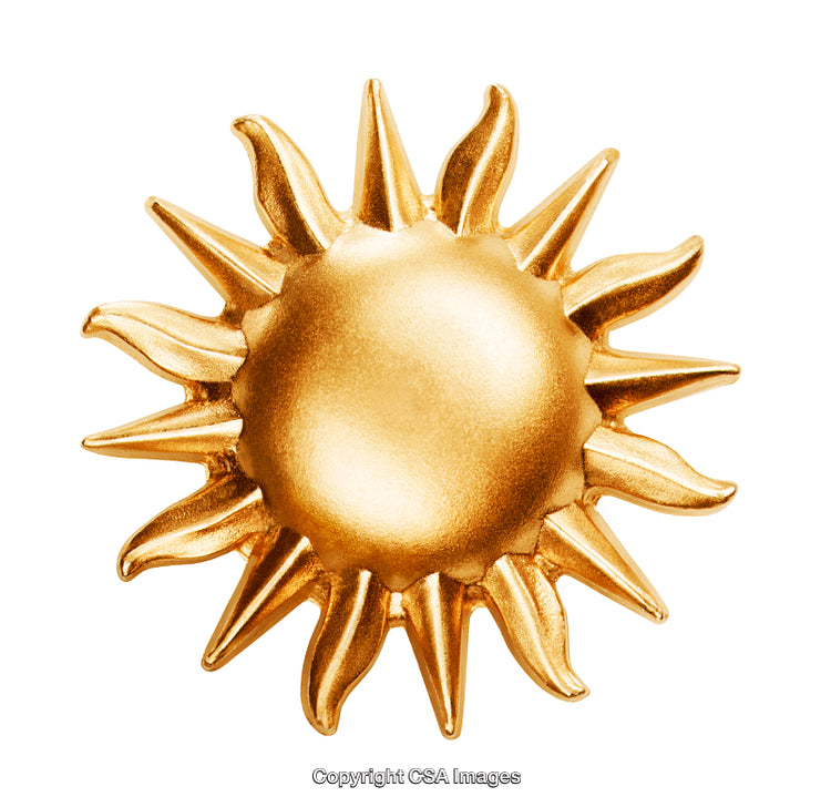 Golden Sun-Shaped Figurine with Radiating Beams on White Background
