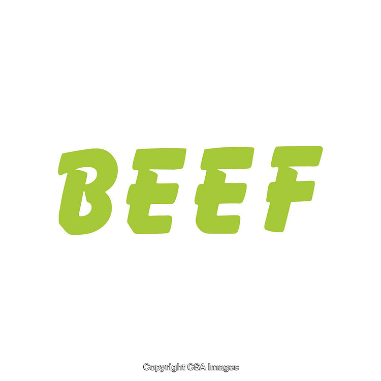 Bold Green Typography Reading the Word Beef on White Background
