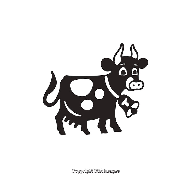 Black and White Illustration of a Cartoon Cow with Spots