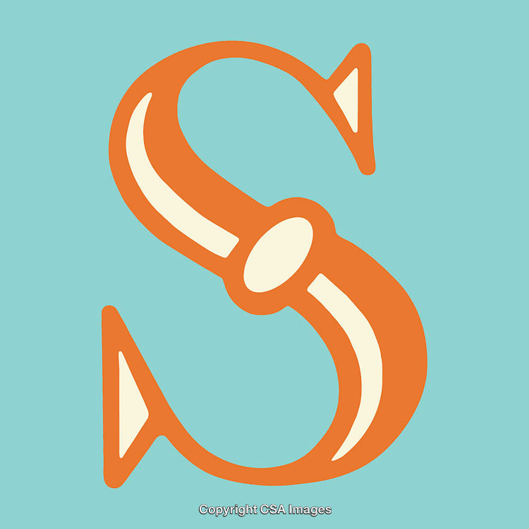 Ornate Letter S Design in Bold Orange on Light Blue Background