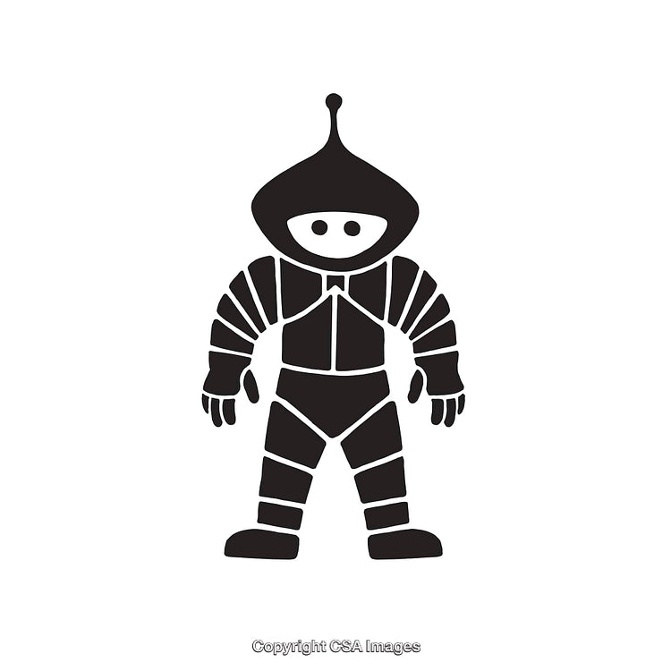 Black and White Illustration of a Futuristic Robot in Minimalist Style