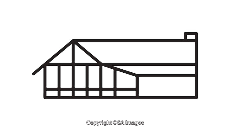 Black and White Line Art Illustration of a Modern Building Design