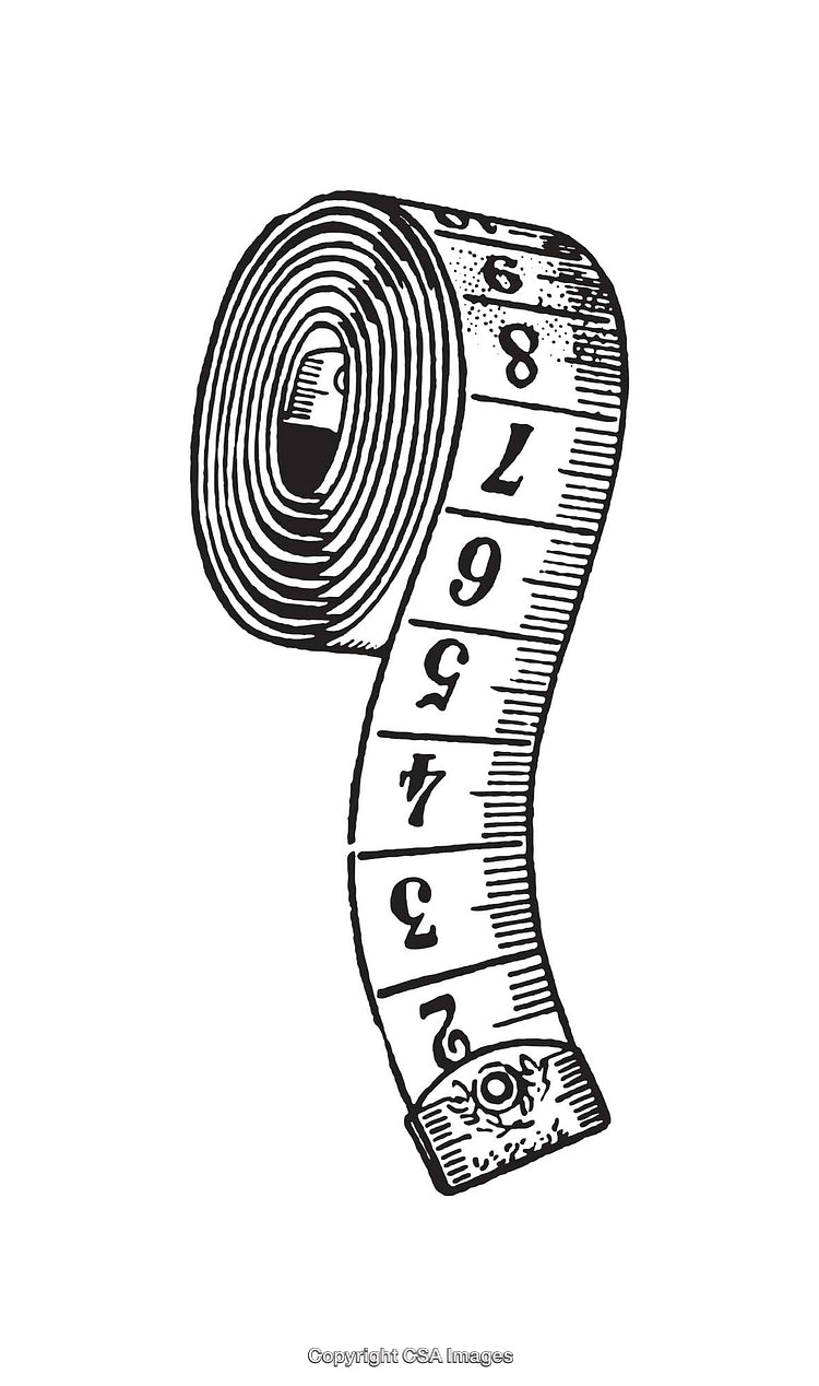 Black and White Line Art of a Coiled Measuring Tape Illustration