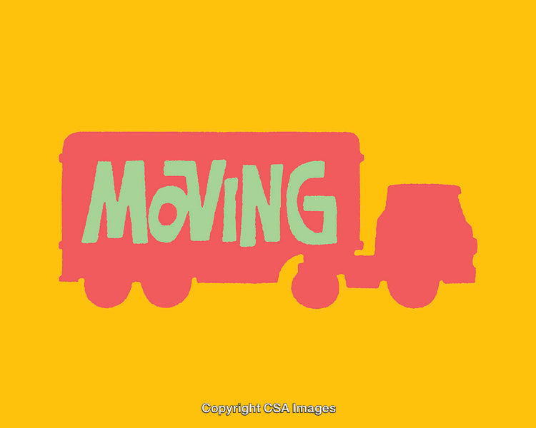 Colorful Illustration of a Moving Truck on Yellow Background Representing Relocation