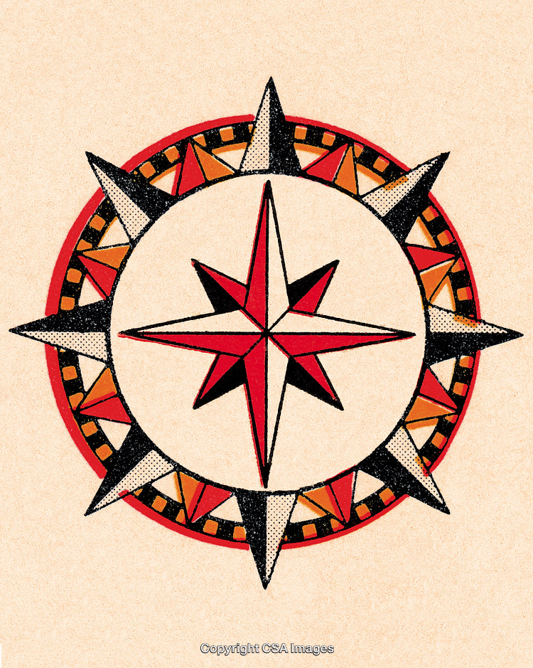 Abstract Colorful Compass Rose With Geometric Design on Cream Background