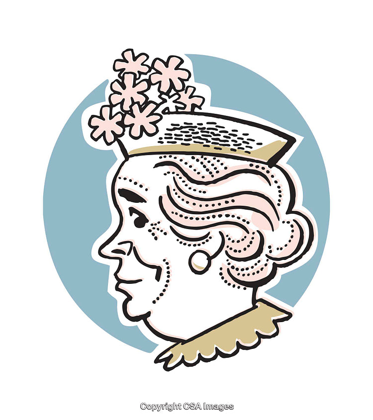 Illustration of a Woman in Vintage Style Profile with Floral Hat