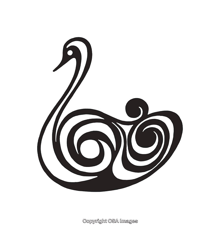 Elegant Swan Abstract Illustration in Black and White Line Art