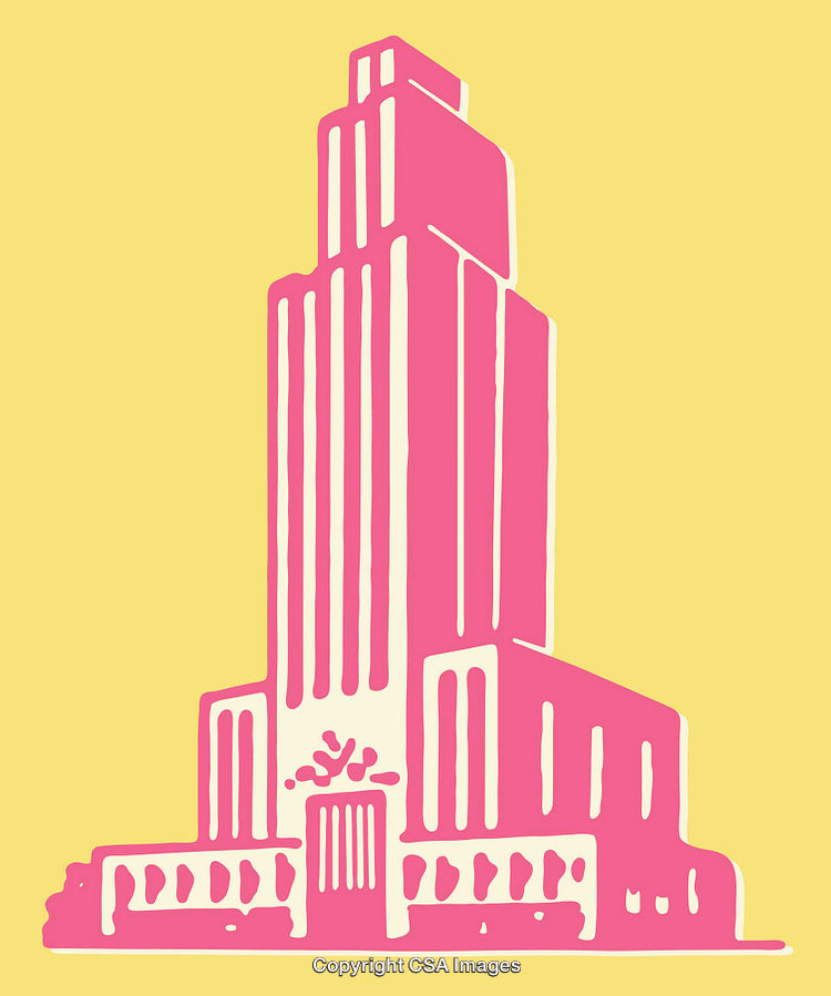 Colorful Illustration of a Modern Skyscraper on a Vibrant Background
