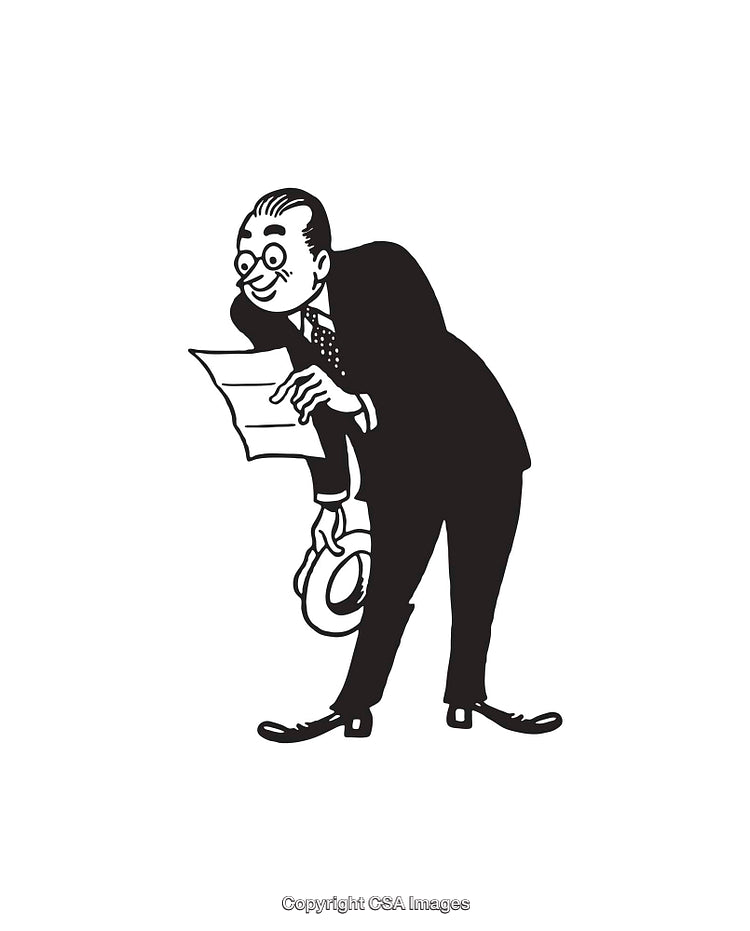 Retro Styled Illustration of a Businessman Reading a Document
