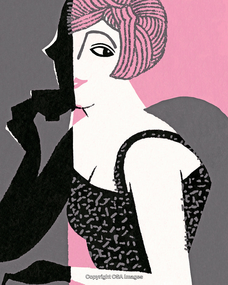 Elegant Female Silhouette Featuring Retro Illustration With Bold Colors and Contrasts