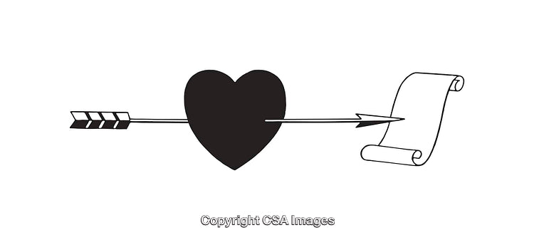 Black and White Line Art with Heart and Arrow Illustration