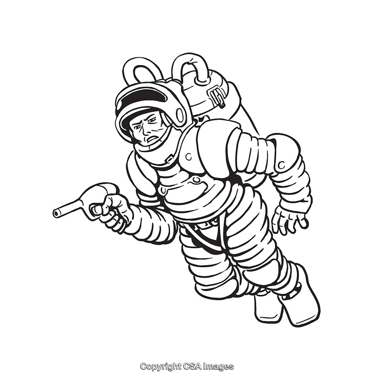 Line Art Illustration of an Astronaut Holding a Tool in Space
