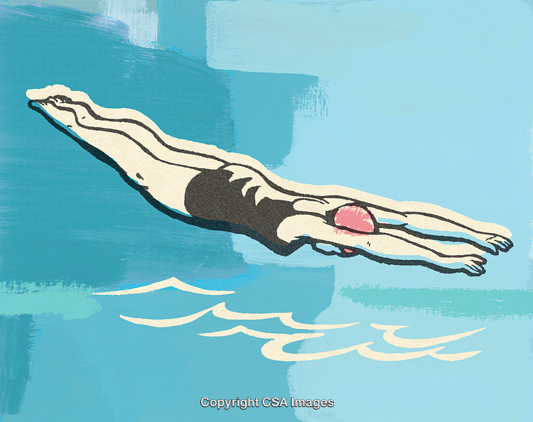Illustration of a Swimmer Diving Into the Water in a Simplistic Style