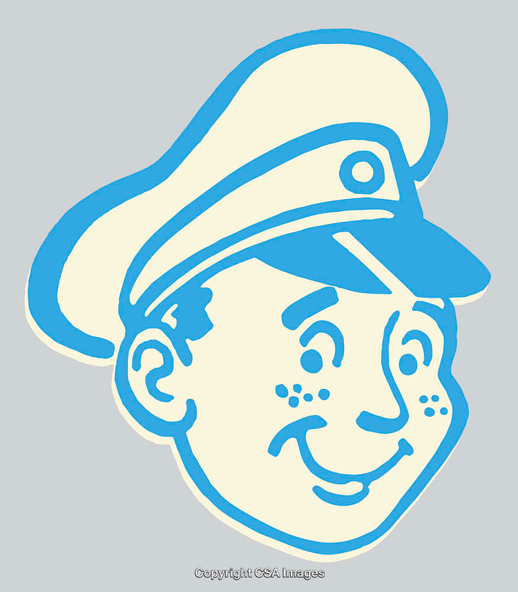 Cheerful Blue Line Art Illustration of a Smiling Cartoon Character