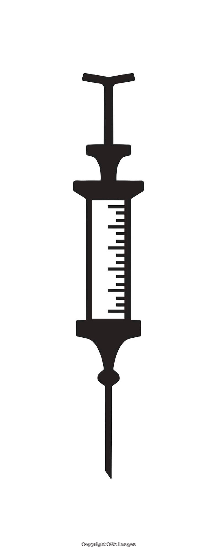 Black and White Medical Syringe Line Art Illustration on White Background