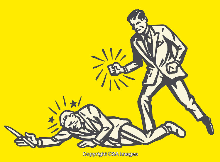 Retro Styled Illustration of Conflict Between Two Businessmen in Line Art