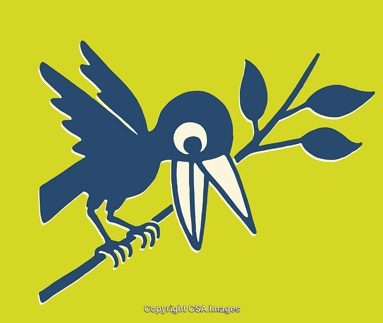 Stylized Bird Illustration in Vibrant Yellow and Blue Colors