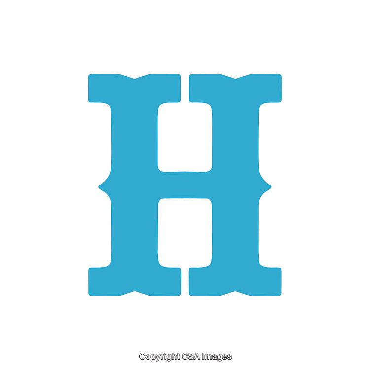 Blue Gothic-Style Letter H Typography Isolated on White Background