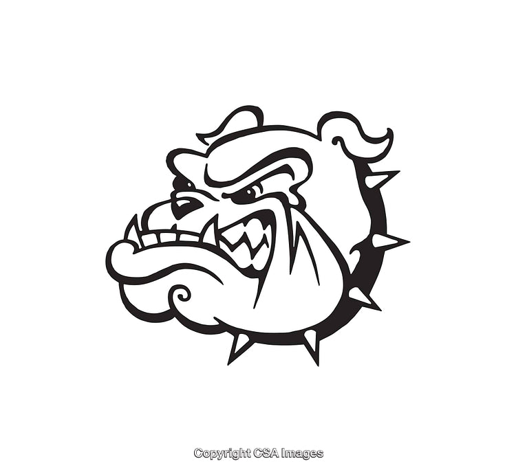 Black and White Line Art of Fierce Bulldog Head with Spiked Collar