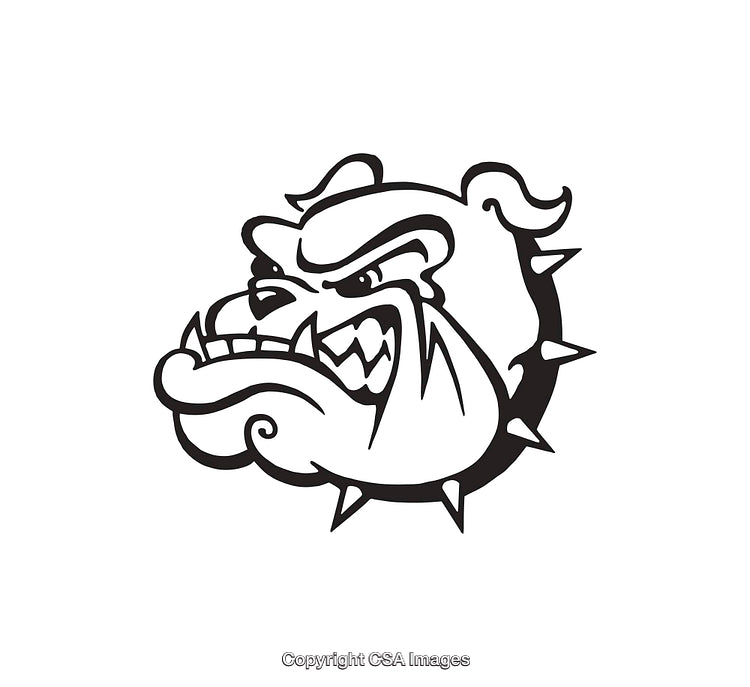 Black and White Line Art of Fierce Bulldog Head with Spiked Collar