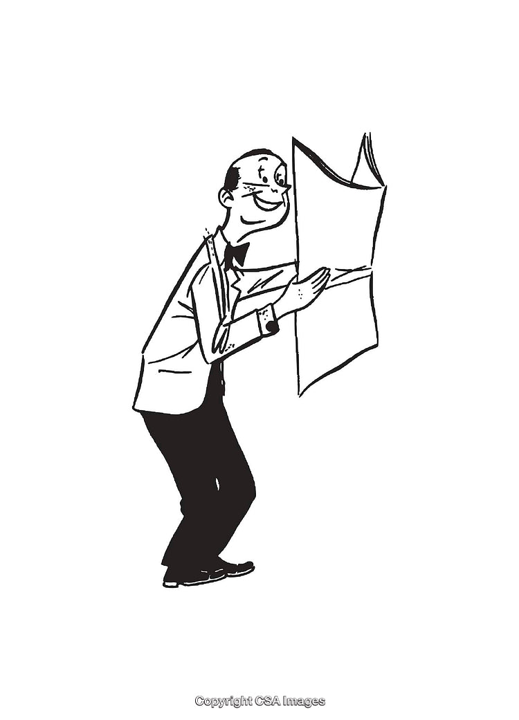 Black and White Line Art of Man Reading a Newspaper