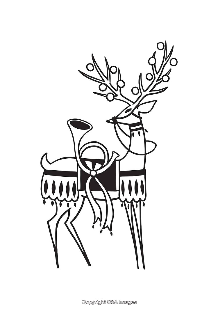Elegant Line Art Illustration of a Festive Christmas Reindeer With Decorations
