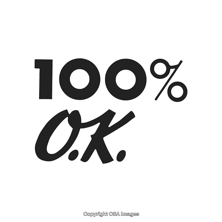 Black Text Design with '100% OK' on White Background
