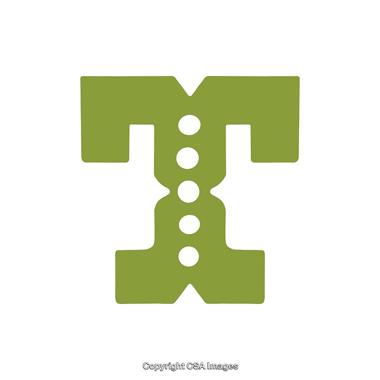 Green Letter T With Circular Design Elements on Empty White Background