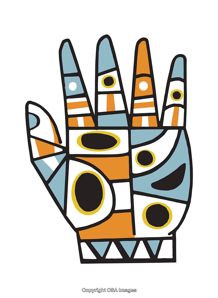 Colorful Geometric Hand Illustration with Abstract Shapes