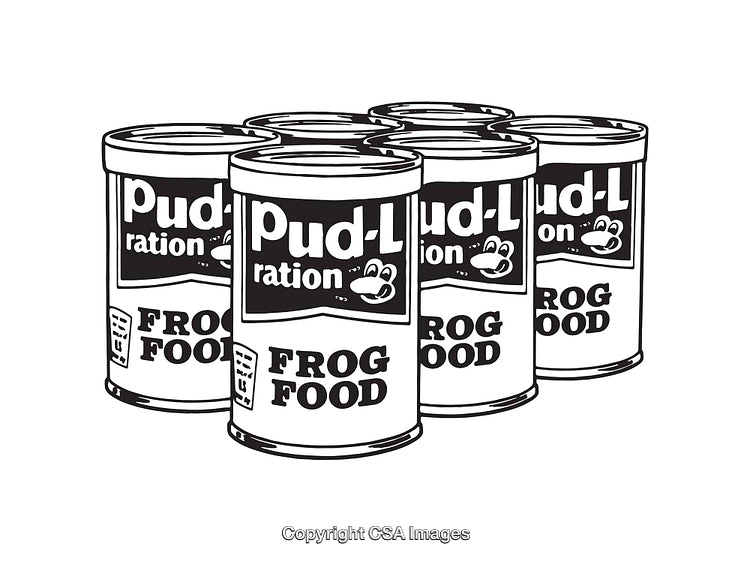 Black and White Illustration of Canned Frog Food Packaging