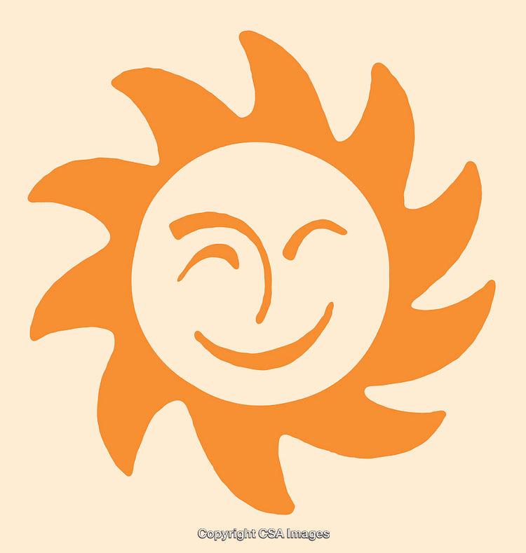 Smiling Sun Illustration with Radiant Orange Rays on a Light Background