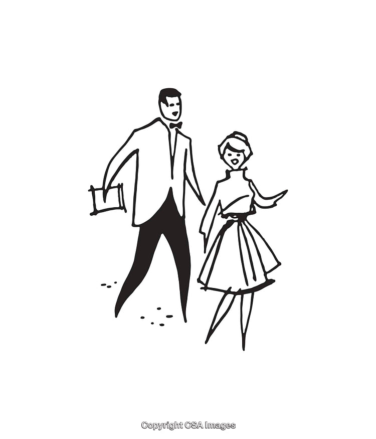 Elegant Couple Illustrated in Black and White Line Art