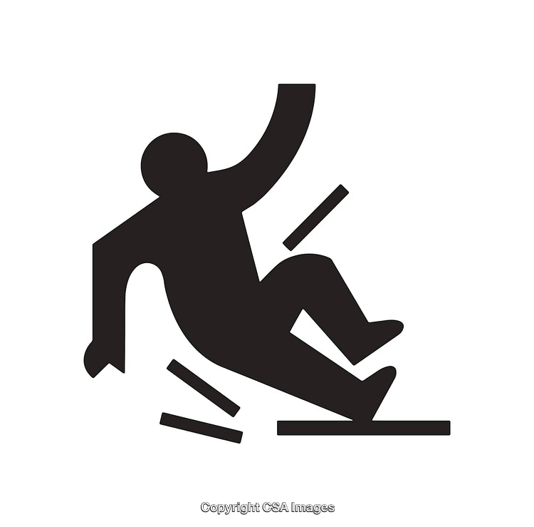 Black and White Icon of a Person Slipping on a Surface