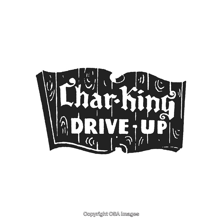 Retro Char-King Drive-Up Logo Design with Vintage Wooden Sign Aesthetic