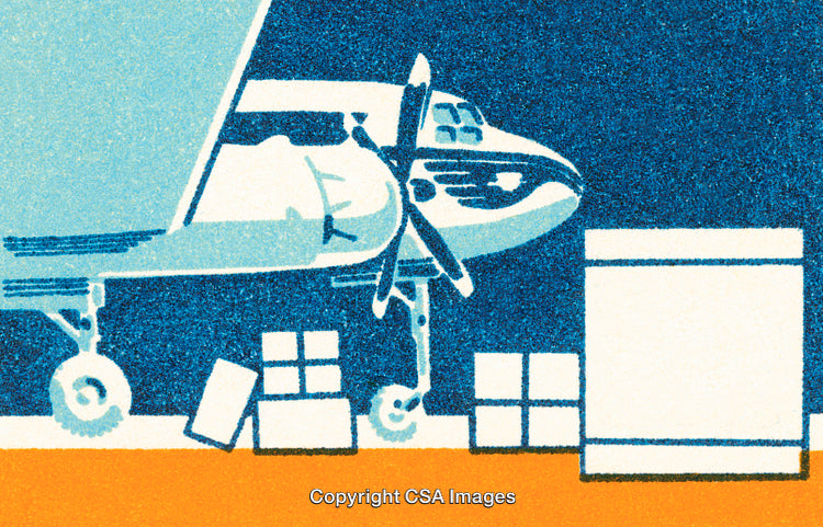 Colorful Illustration of an Airplane with Cargo on the Ground